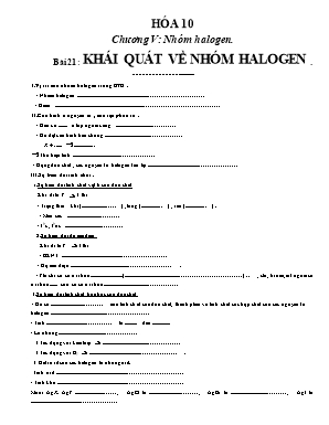 Bài tập điền khuyết môn Hóa học Lớp 10 - Chương V Nhóm halogen